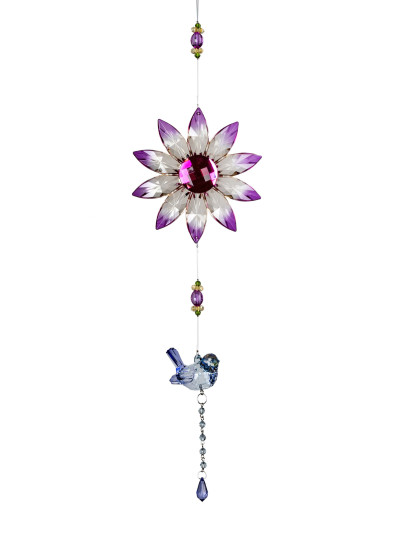 Girlande Blume mit Vogel Acryl Pink-Lila-Blau 47cm