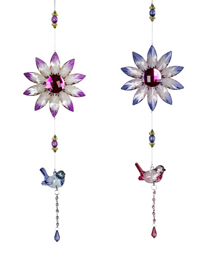 Girlande Blume mit Vogel Acryl Pink-Lila-Blau 47cm