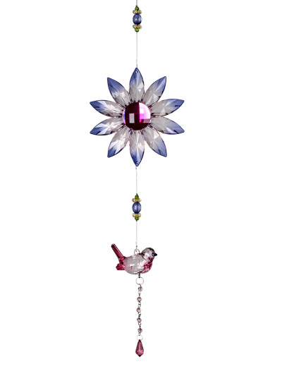 Girlande Blume mit Vogel Acryl Pink-Lila-Rosa 47cm