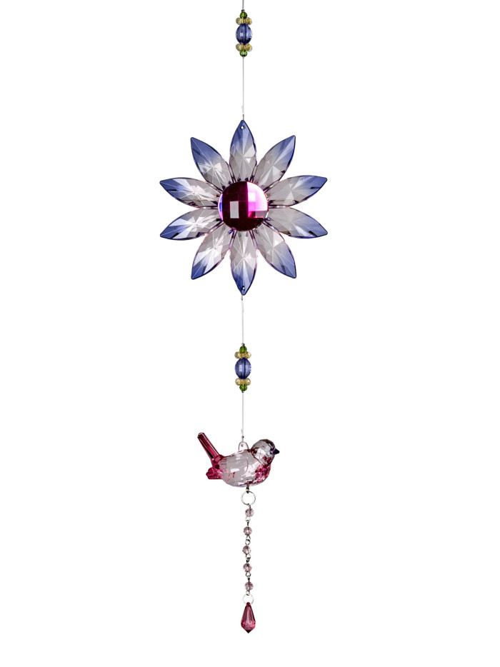 Girlande Blume mit Vogel Acryl Pink-Lila-Rosa 47cm