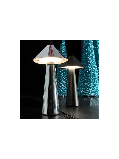 LED Tischlampe Pilz Chrom-Silber, Touch Dimmer 17cm