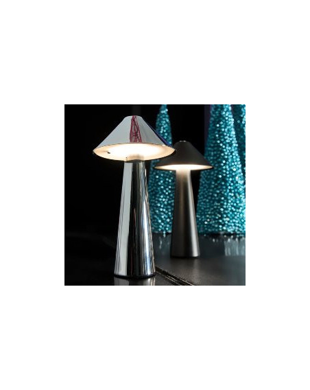 LED Tischlampe Pilz Chrom-Silber, Touch Dimmer 17cm