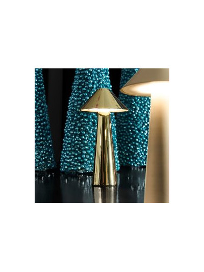 LED Tischlampe Pilz Chrom-Gold, Touch Dimmer 17cm
