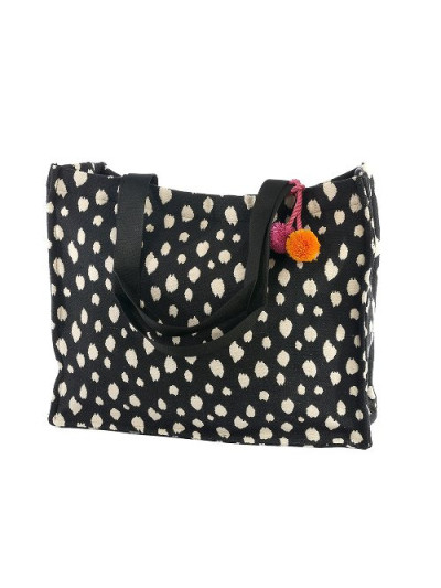 Shopper Umhängetasche Handtasche "Dots" Majoie, Schwarz-Creme 35x40x11cm