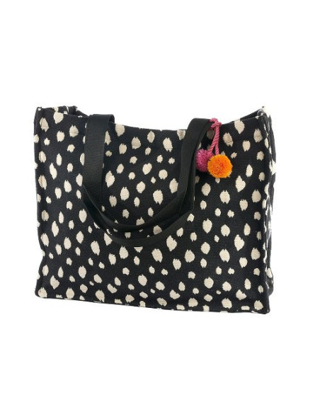 Shopper Umhängetasche Handtasche "Dots" Majoie, Schwarz-Creme 35x40x11cm