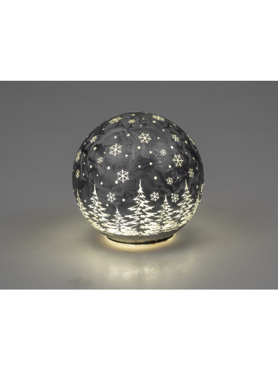 LED Glaskugel Winterwald M, stehend, Eisgrau 12 cm mit Timer
