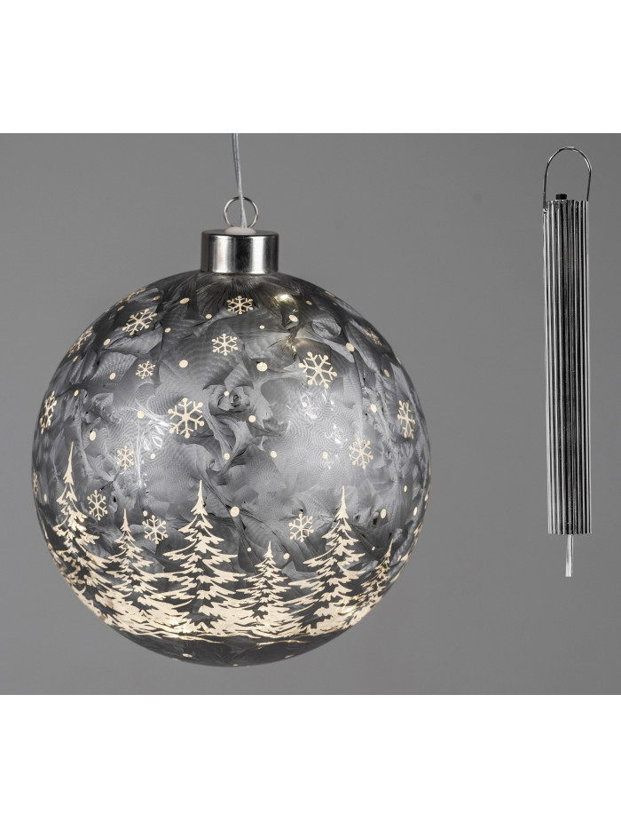 LED Glaskugel Winterwald L, hängend, Eisgrau 15 cm mit Timer LED Glaskugel Winterwald L, hängend, Eisgrau 15 cm mit Timer