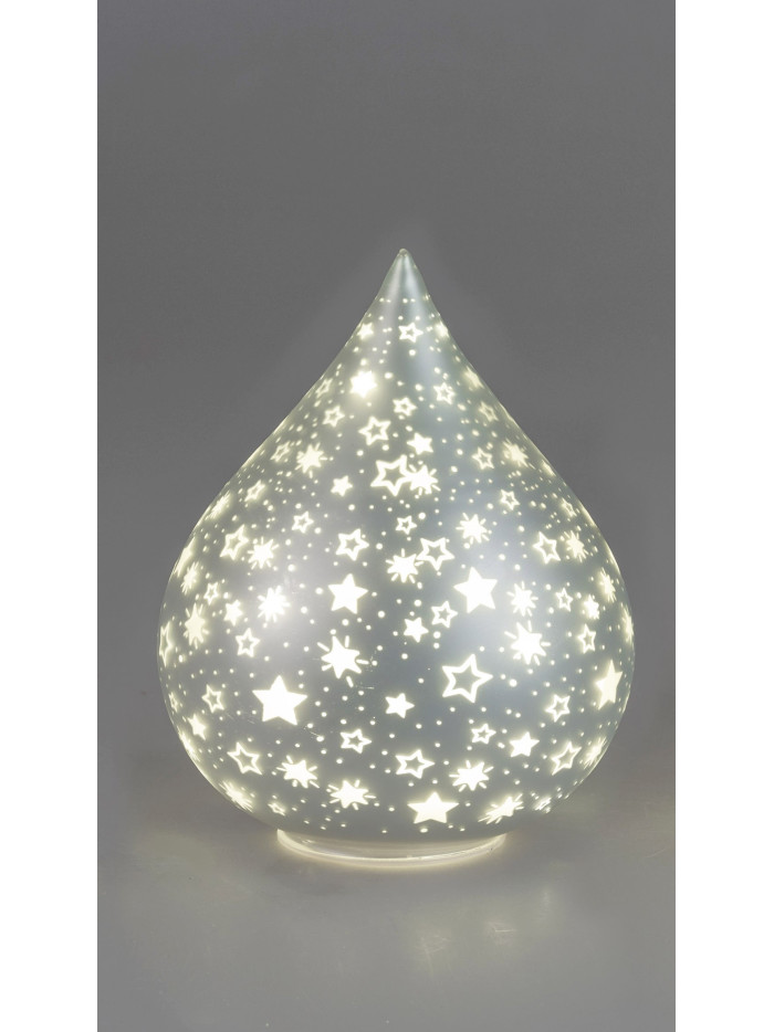 LED Deko-Licht Glas Tropfen M, 19cm Silber-Sterne-Matt mit Timer LED Deko-Licht Glas Tropfen M, 19cm Silber-Sterne-Matt mit Timer