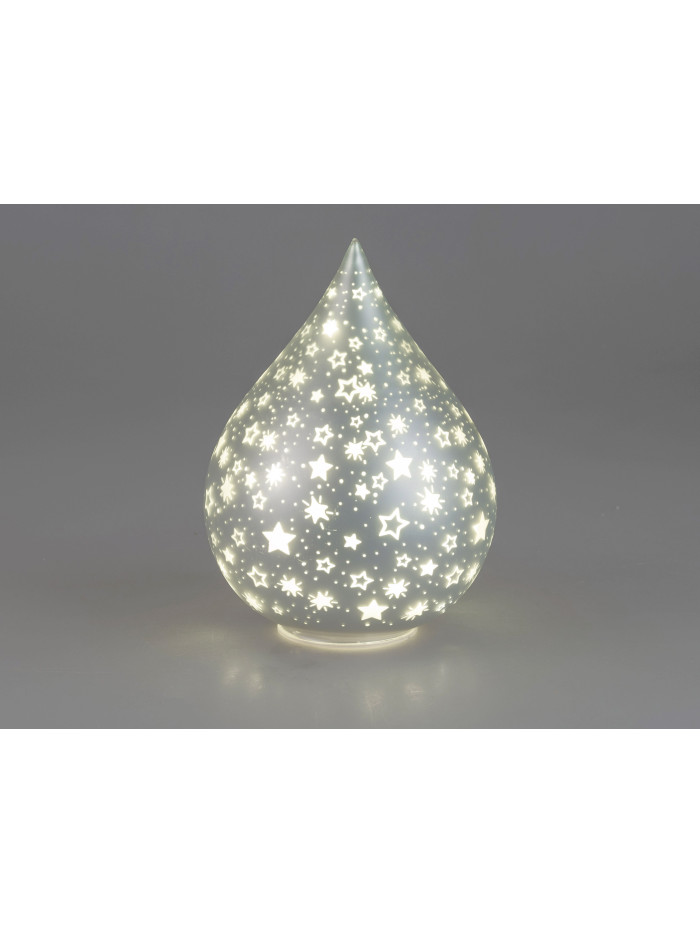 LED Deko-Licht Glas Tropfen S, 16cm Silber-Sterne-Matt mit Timer LED Deko-Licht Glas Tropfen S, 16cm Silber-Sterne-Matt mit Timer