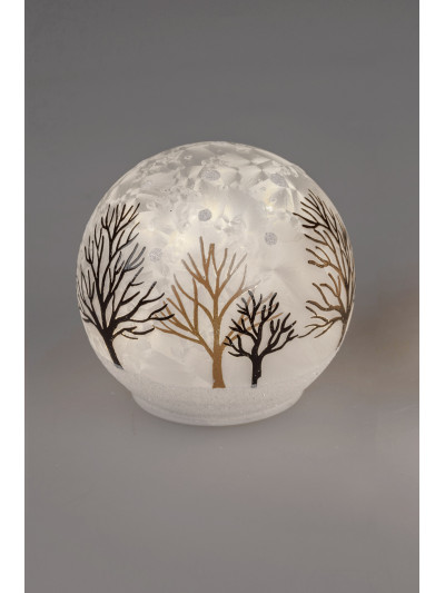 LED Glaskugel Winterzeit S, stehend, 10cm, weiß gefrostet mit Timer