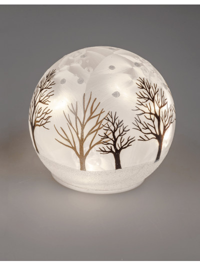LED Glaskugel Winterzeit M, stehend, 12cm, weiß gefrostet mit Timer