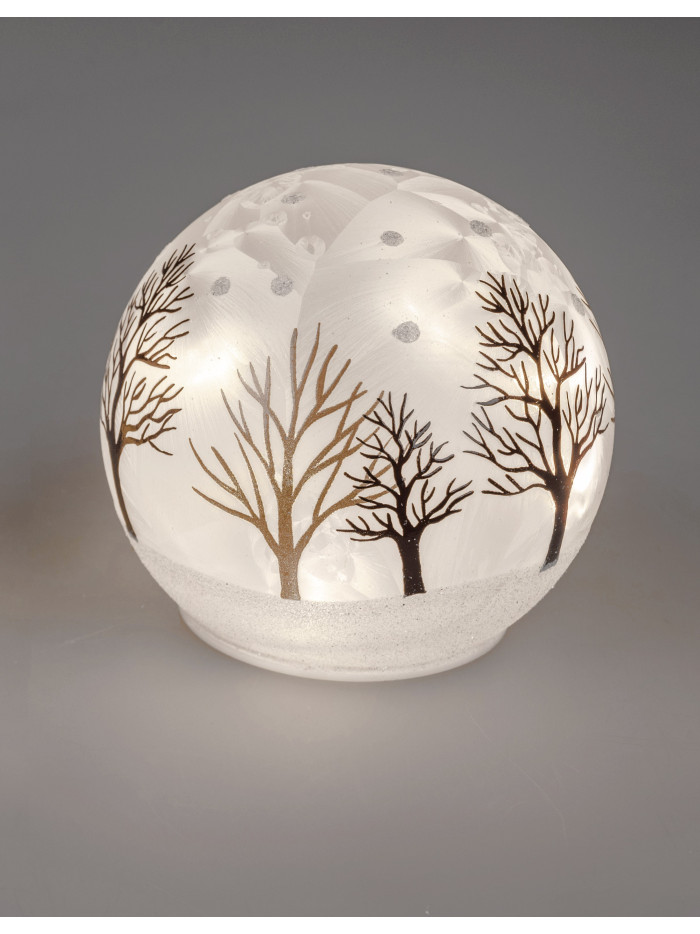 LED Glaskugel Winterzeit M, stehend, 12cm, weiß gefrostet mit Timer LED Glaskugel Winterzeit M, stehend, 12cm, weiß gefrostet mit Timer