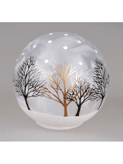 LED Glaskugel Winterzeit L, stehend, 15cm, weiß gefrostet mit Timer