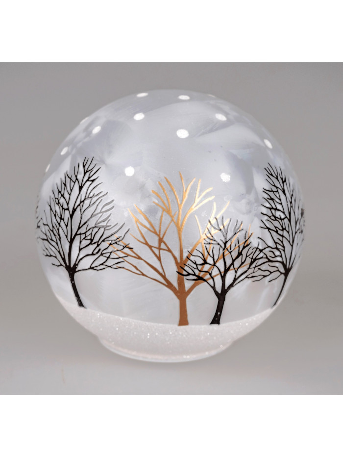 LED Glaskugel Winterzeit L, stehend, 15cm, weiß gefrostet mit Timer LED Glaskugel Winterzeit L, stehend, 15cm, weiß gefrostet mit Timer