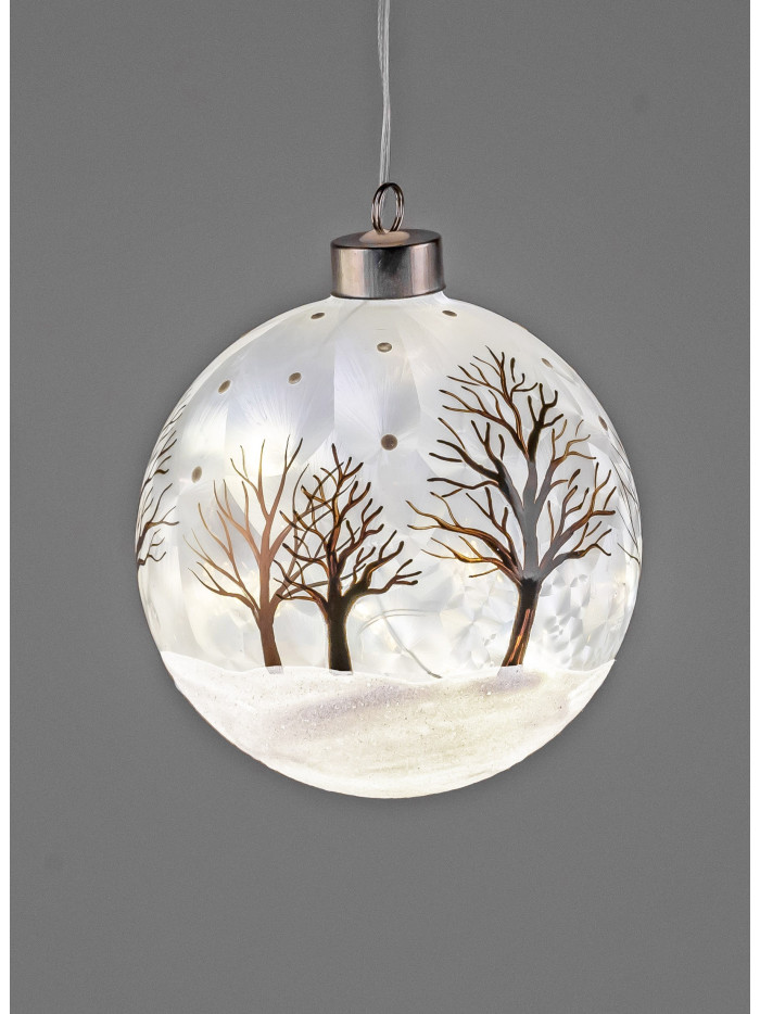 LED Glaskugel Winterzeit M, hängend, Weiß gefrostet 12 cm mit Timer LED Glaskugel Winterzeit M, hängend, Weiß gefrostet 12 cm mit Timer