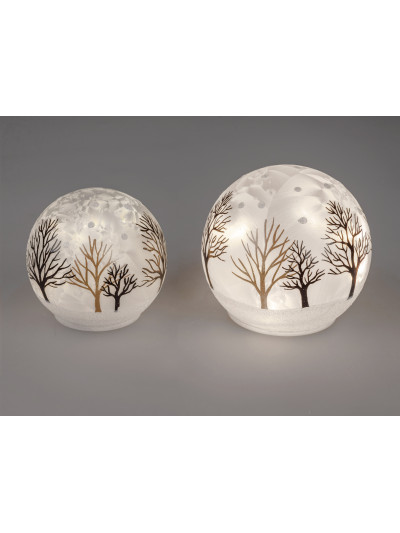 LED Glaskugel Winterzeit M, hängend, Weiß gefrostet 12 cm mit Timer