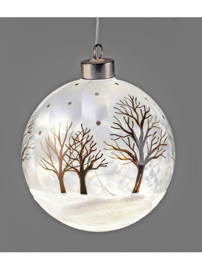 LED Glaskugel Winterzeit L, hängend, Weiß gefrostet 15 cm mit Timer