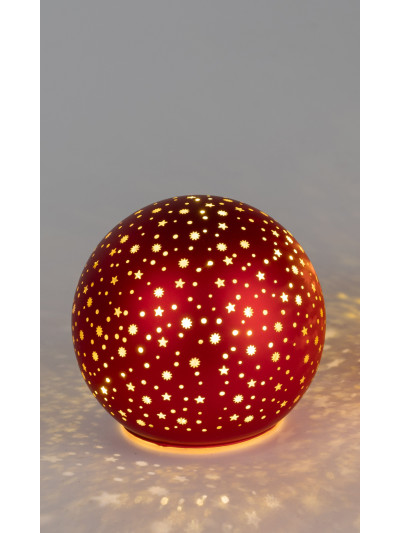 LED Glaskugel Sternenhimmel S, stehend, 10cm Rot-Gold mit Timer