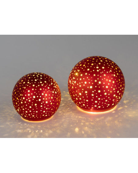 LED Glaskugel Sternenhimmel S, hängend, 10cm Rot-Gold mit Timer