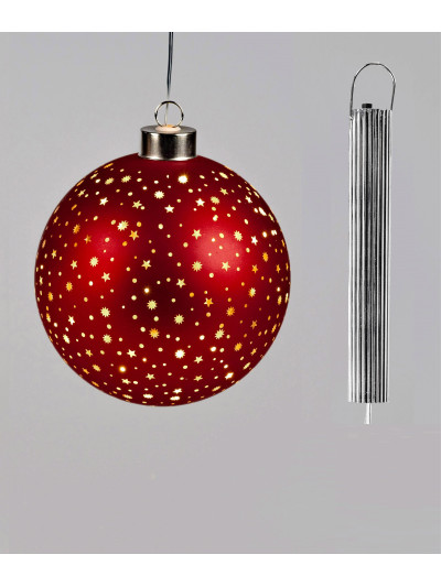 LED Glaskugel Sternenhimmel S, hängend, 10cm Rot-Gold mit Timer