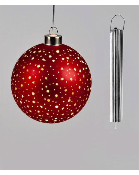 LED Glaskugel Sternenhimmel S, hängend, 10cm Rot-Gold mit Timer