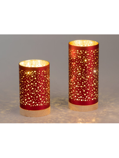 LED Glaskugel Sternenhimmel M, hängend, 12cm Rot-Gold mit Timer