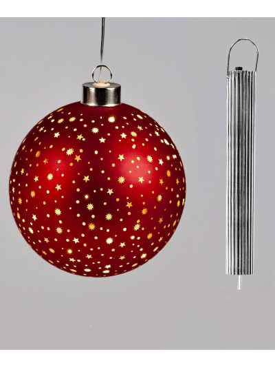 LED Glaskugel Sternenhimmel M, hängend, 12cm Rot-Gold mit Timer