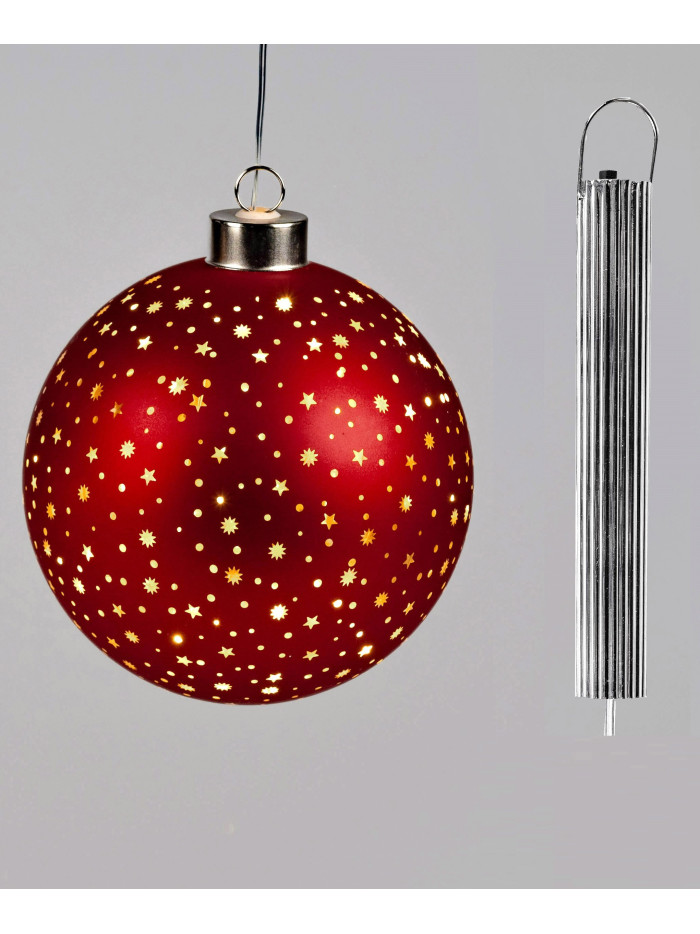 LED Glaskugel Sternenhimmel M, hängend, 12cm Rot-Gold mit Timer LED Glaskugel Sternenhimmel M, hängend, 12cm Rot-Gold mit Timer