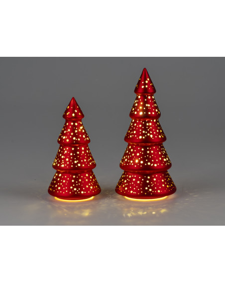 LED Glaskugel Sternenhimmel L, hängend, 15cm Rot-Gold mit Timer
