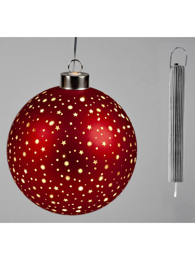 LED Glaskugel Sternenhimmel L, hängend, 15cm Rot-Gold mit Timer