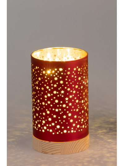 LED Deko Licht Tannenbaum Sternenhimmel S, 15cm Rot-Gold, Glas Zylinder mit Timer