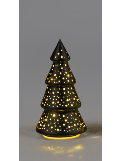 LED Tannenbaum Sternenhimmel S, 20cm Schwarz-Gold, Glas mit Timer