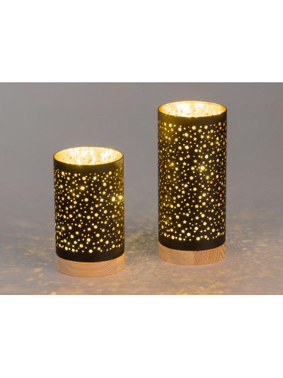 LED Tannenbaum Sternenhimmel M, 25cm Schwarz-Gold, Glas mit Timer