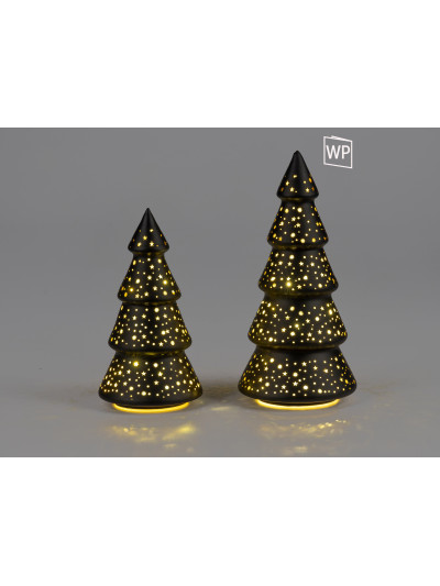 LED Tannenbaum Sternenhimmel M, 25cm Schwarz-Gold, Glas mit Timer