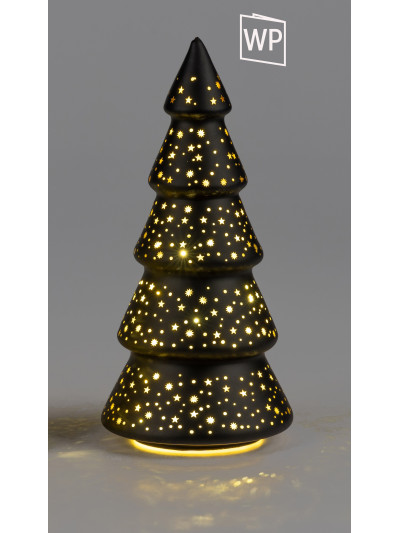 LED Tannenbaum Sternenhimmel M, 25cm Schwarz-Gold, Glas mit Timer