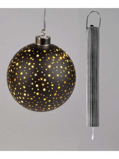 LED Glaskugel Sternenhimmel M, hängend, 12cm Schwarz-Gold mit Timer