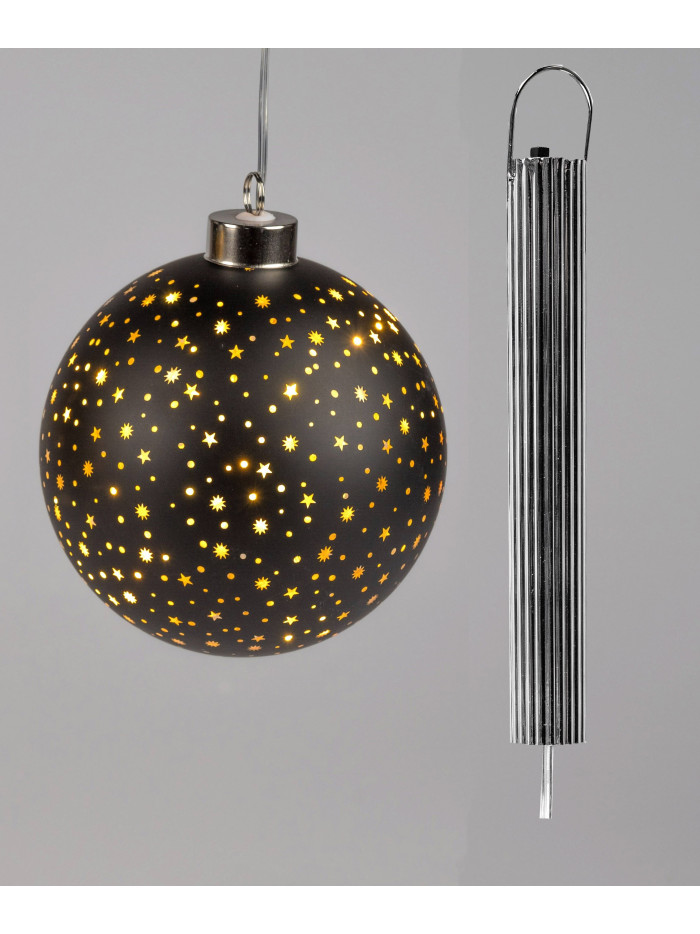 LED Glaskugel Sternenhimmel M, hängend, 12cm Schwarz-Gold mit Timer LED Glaskugel Sternenhimmel M, hängend, 12cm Schwarz-Gold mit Timer