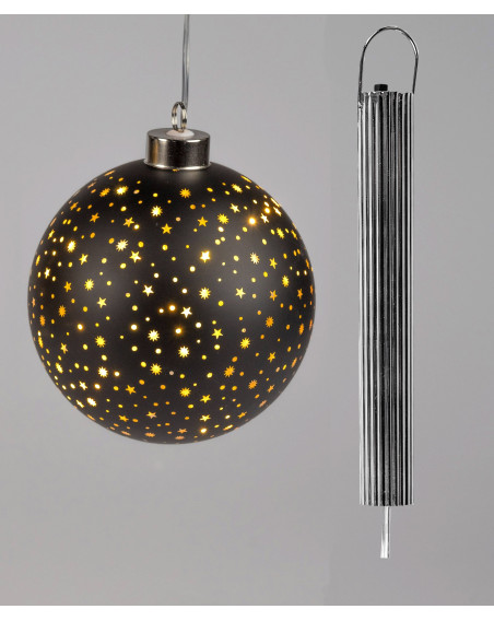 LED Glaskugel Sternenhimmel M, hängend, 12cm Schwarz-Gold mit Timer