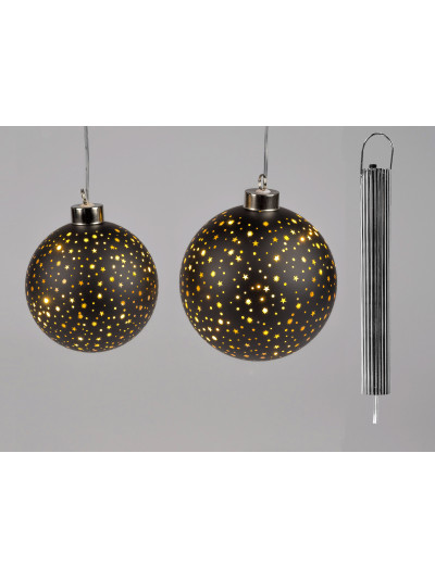 LED Glaskugel Sternenhimmel M, hängend, 12cm Schwarz-Gold mit Timer