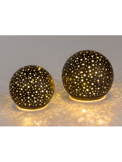 LED Glaskugel Sternenhimmel M, hängend, 12cm Schwarz-Gold mit Timer