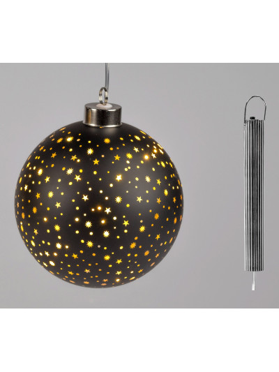 LED Glaskugel Sternenhimmel L, hängend, 15cm Schwarz-Gold mit Timer