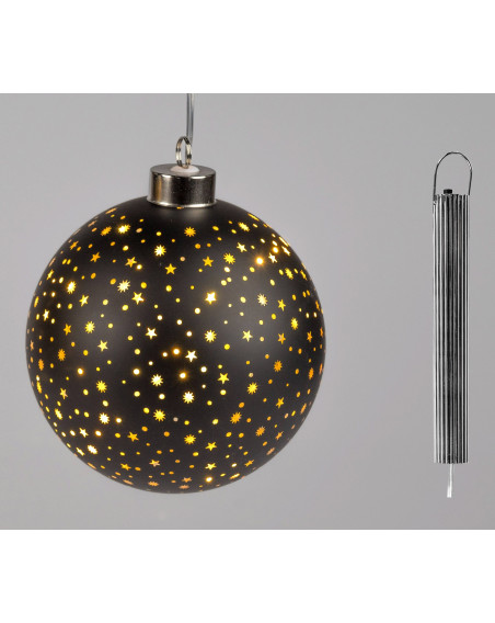 LED Glaskugel Sternenhimmel L, hängend, 15cm Schwarz-Gold mit Timer