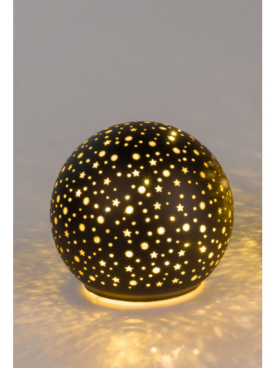 LED Glaskugel Sternenhimmel S, stehend, 10cm Schwarz-Gold mit Timer