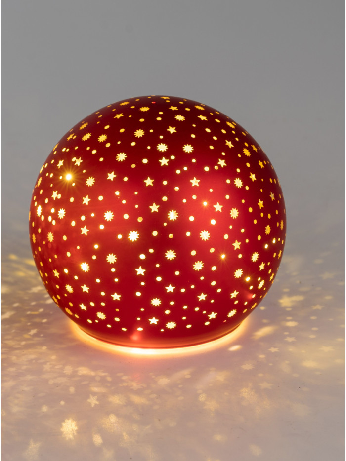 LED Glaskugel Sternenhimmel M, stehend, 12cm Rot-Gold mit Timer LED Glaskugel Sternenhimmel M, stehend, 12cm Rot-Gold mit Timer