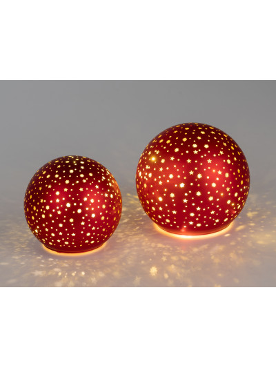 LED Glaskugel Sternenhimmel M, stehend, 12cm Rot-Gold mit Timer