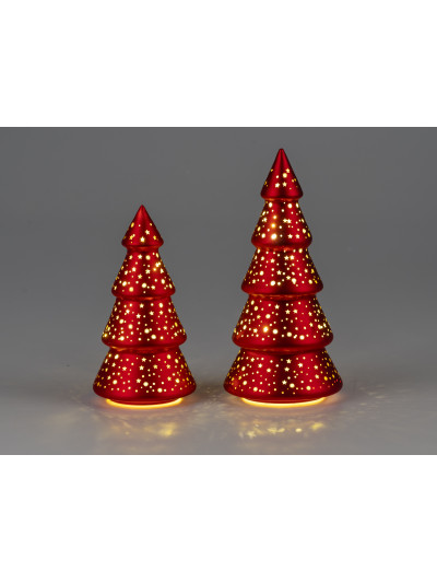 LED Glaskugel Sternenhimmel M, stehend, 12cm Rot-Gold mit Timer