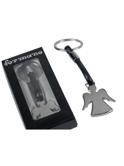 Schlüsselanhänger Schutzengel Chrom glänzend mit Lederband