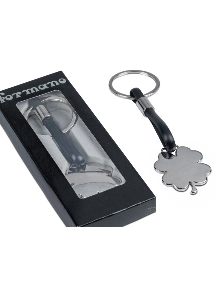 Schlüsselanhänger Kleeblatt Chrom glänzend mit Lederband Schlüsselanhänger Kleeblatt Chrom glänzend mit Lederband