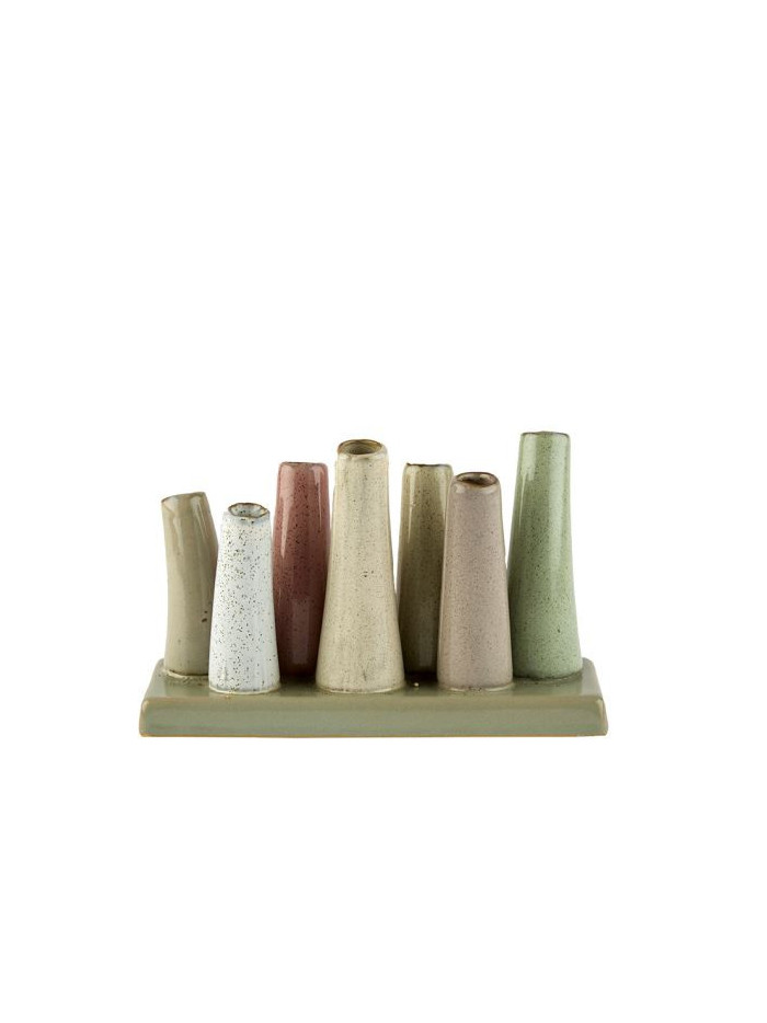 Vase für 7 Blumen auf Sockel, 19x8cm Keramik, Multi