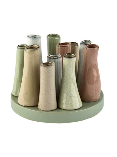 Vase für 7 Blumen auf Sockel, 19x8cm Keramik, Multi